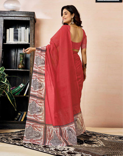 Ready to Wear Red Chanderi Zari Printed Saree