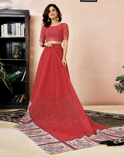 Ready to Wear Red Chanderi Zari Printed Saree