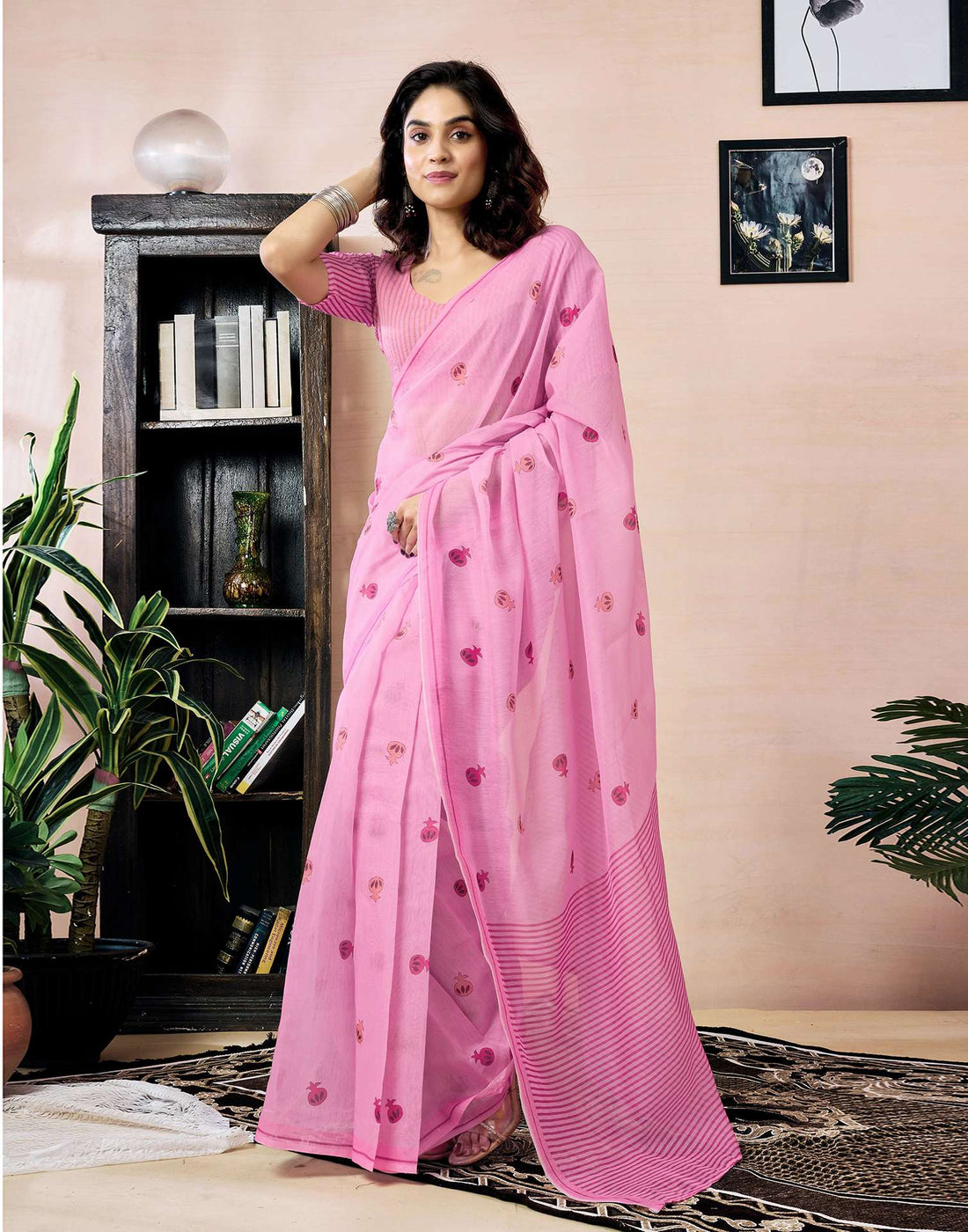 Ready to Wear Pink Chanderi Printed Saree