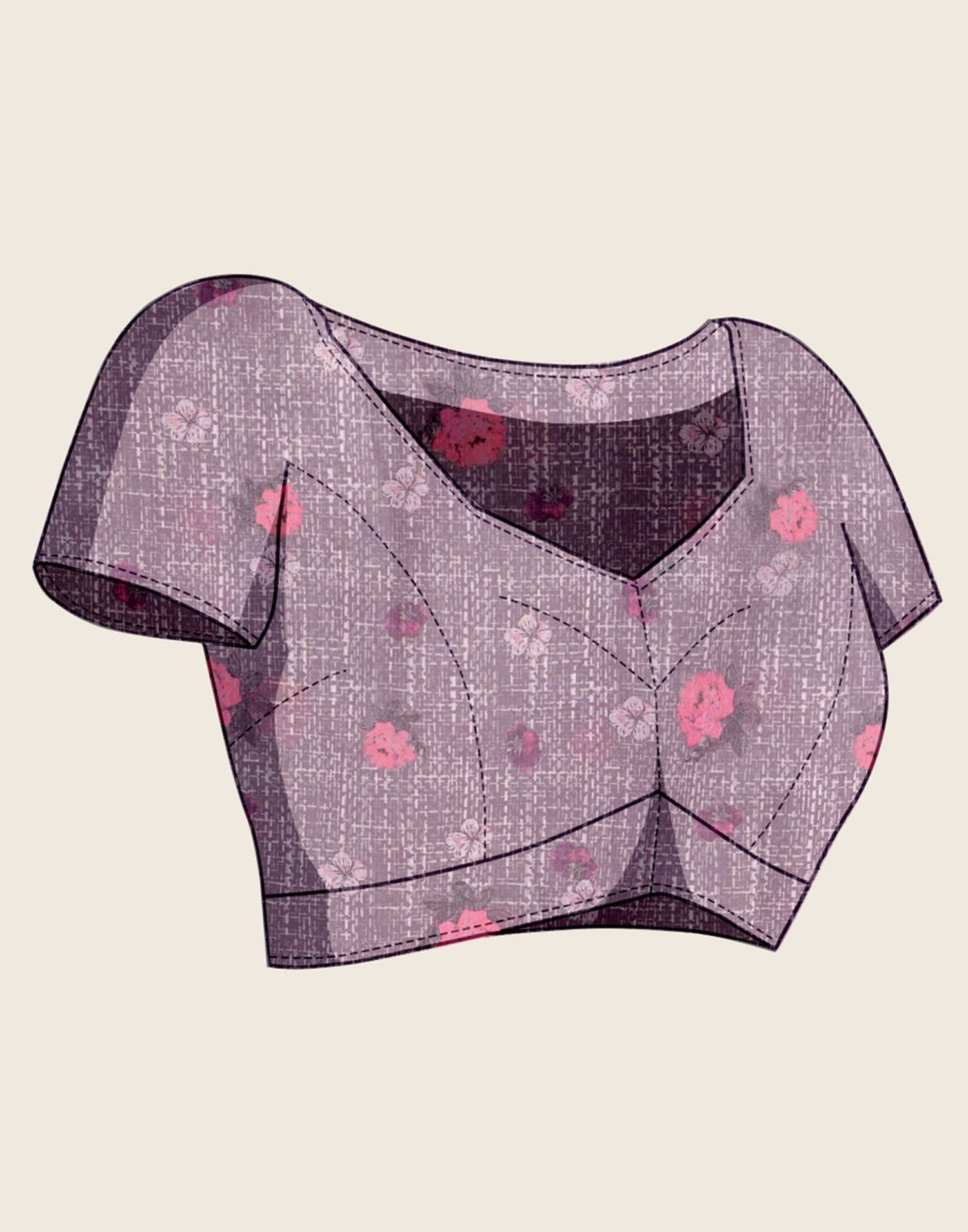 Mauve Linen Printed Saree