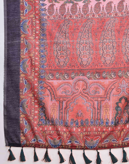 Red Linen Printed Saree