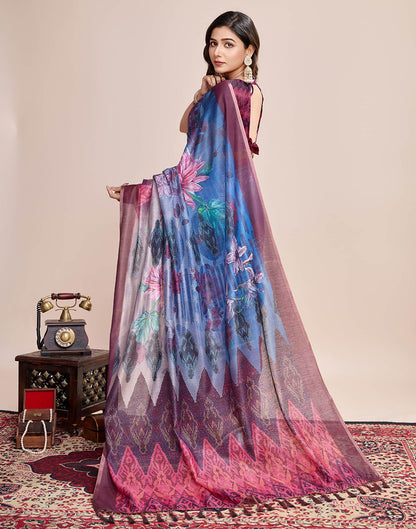 Blue Linen Printed Saree