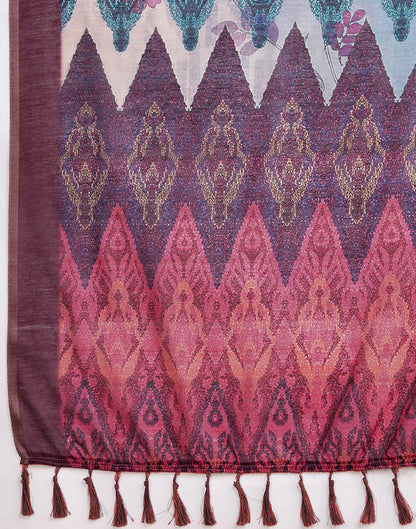 Blue Linen Printed Saree