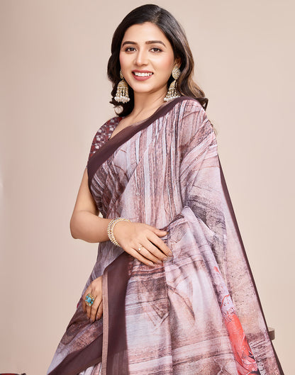 Brown Linen Printed Saree