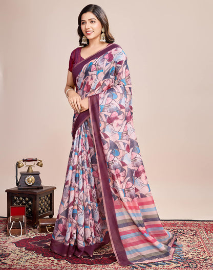 Wine Linen Printed Saree