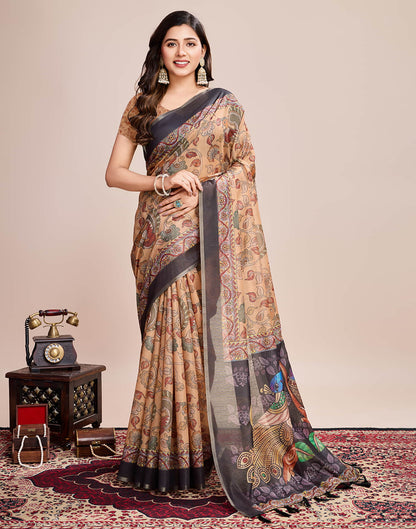 Sand Brown Linen Printed Saree