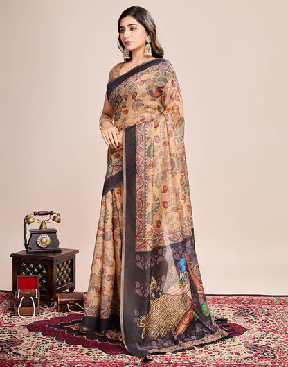 Sand Brown Linen Printed Saree