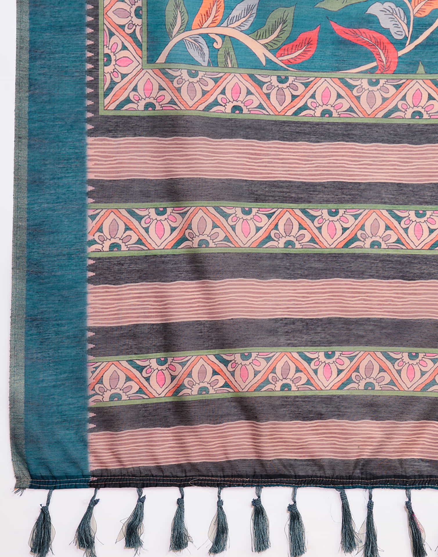 Teal Blue Linen Printed Saree