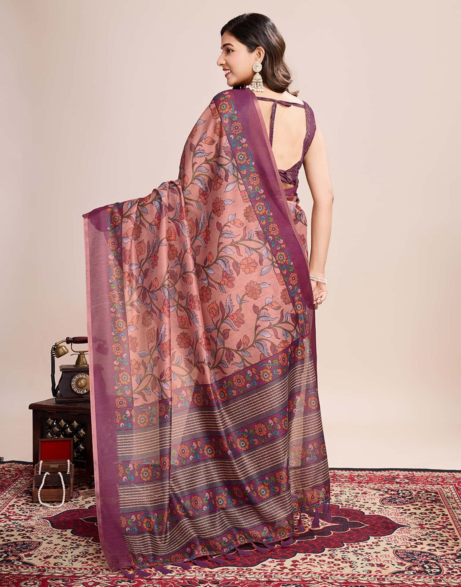 Dusty Pink Linen Printed Saree