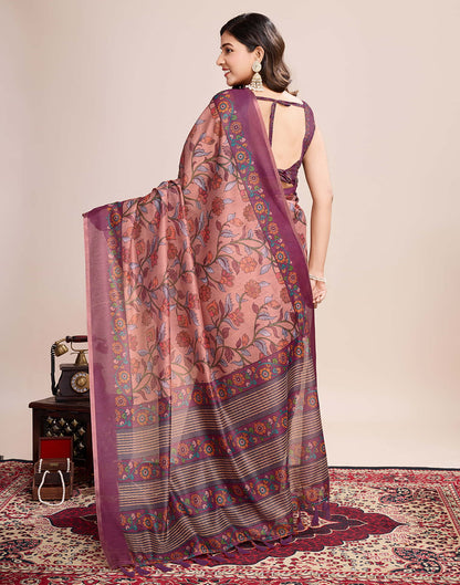 Dusty Pink Linen Printed Saree