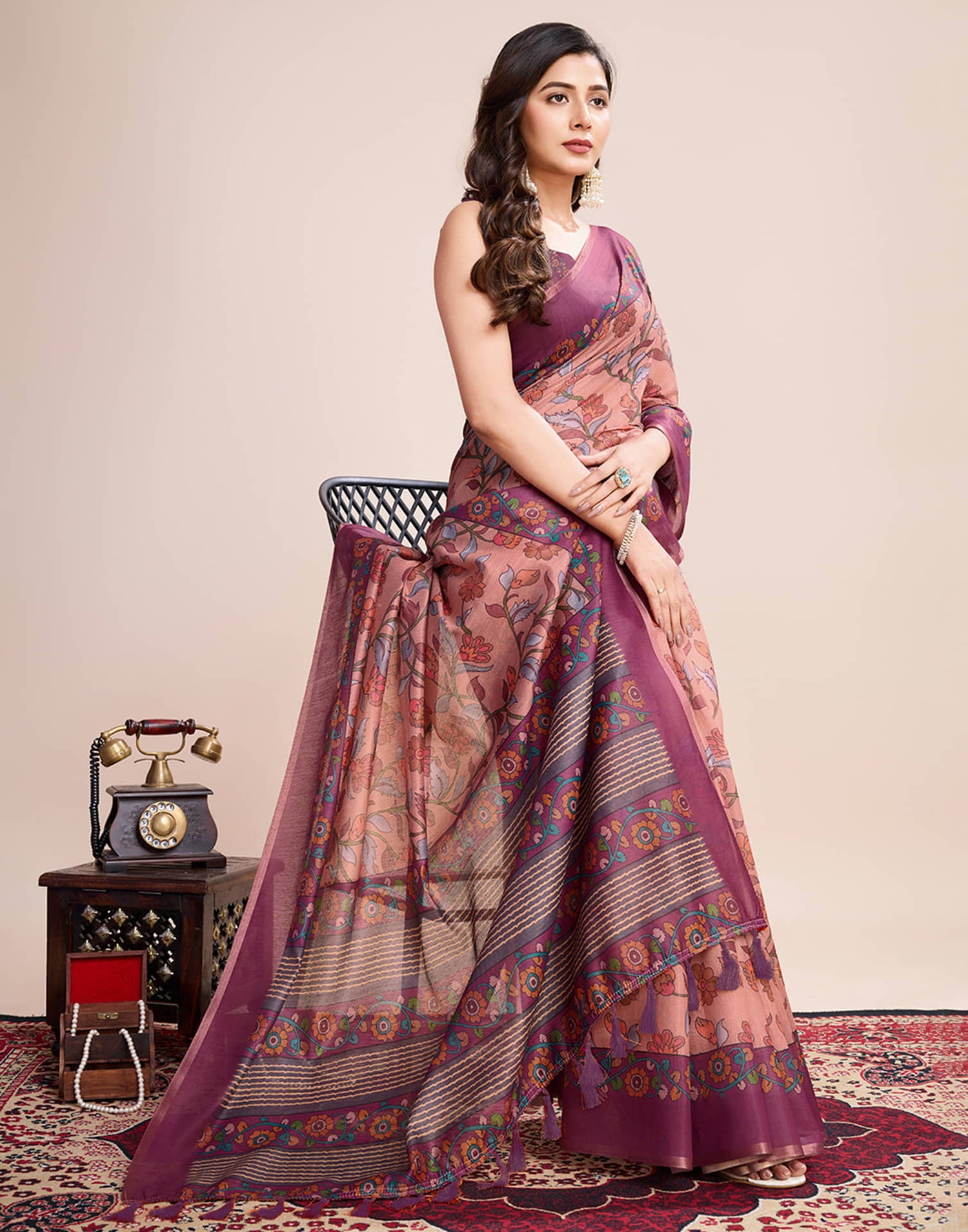 Dusty Pink Linen Printed Saree