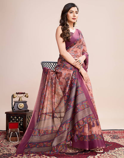 Dusty Pink Linen Printed Saree