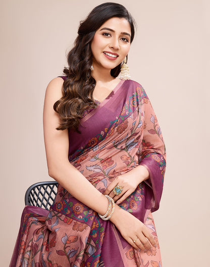Dusty Pink Linen Printed Saree