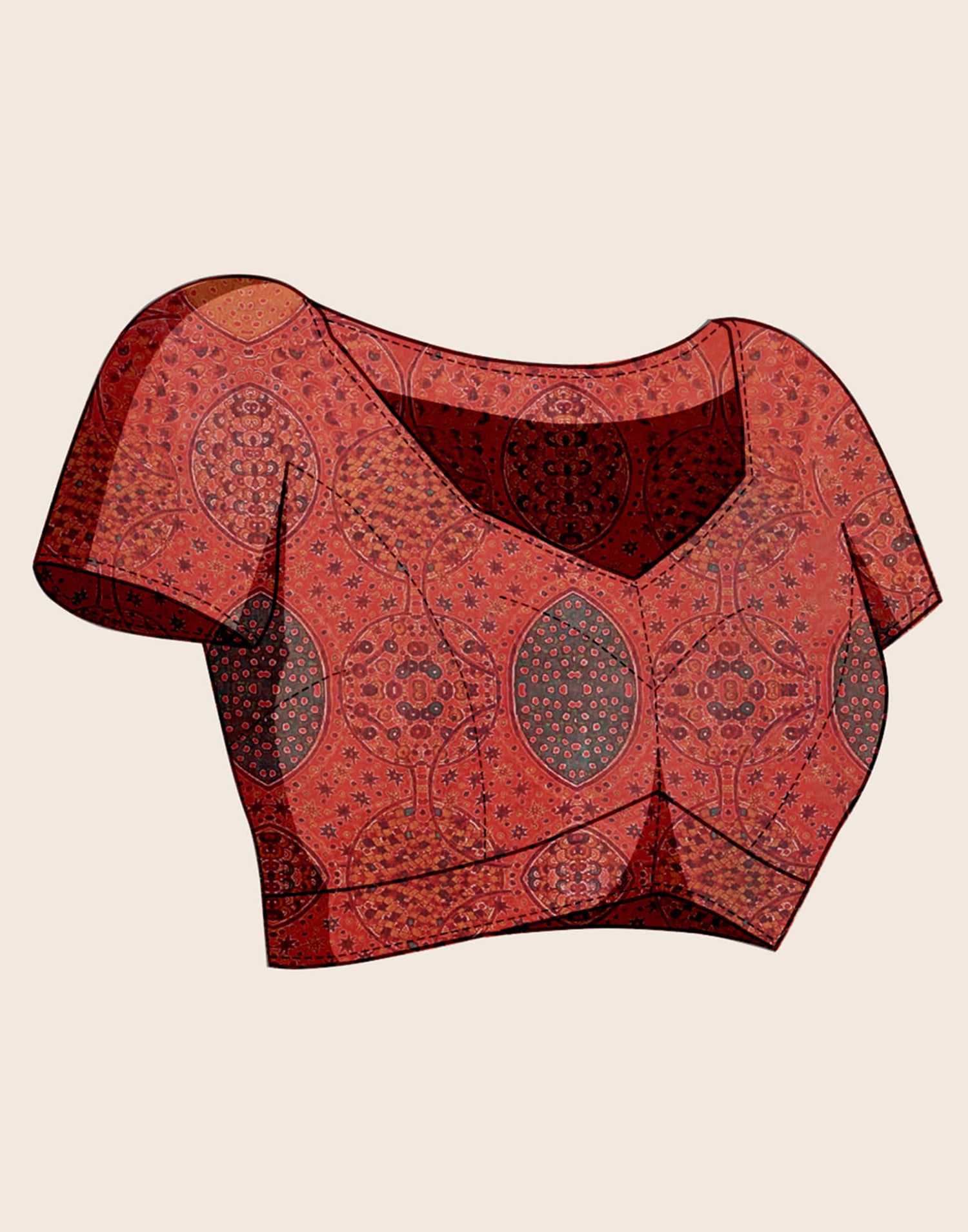 Dark Peach Linen Printed Saree