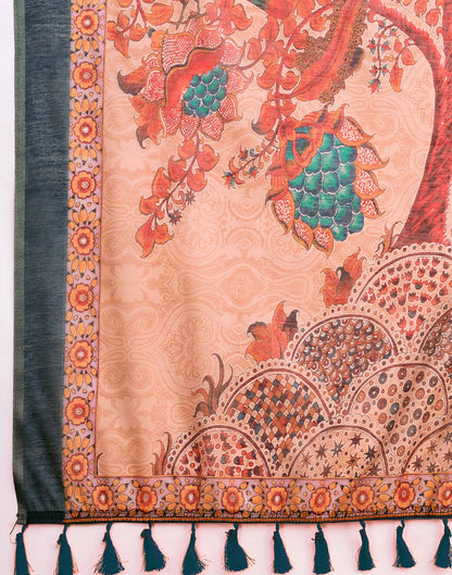 Dark Peach Linen Printed Saree