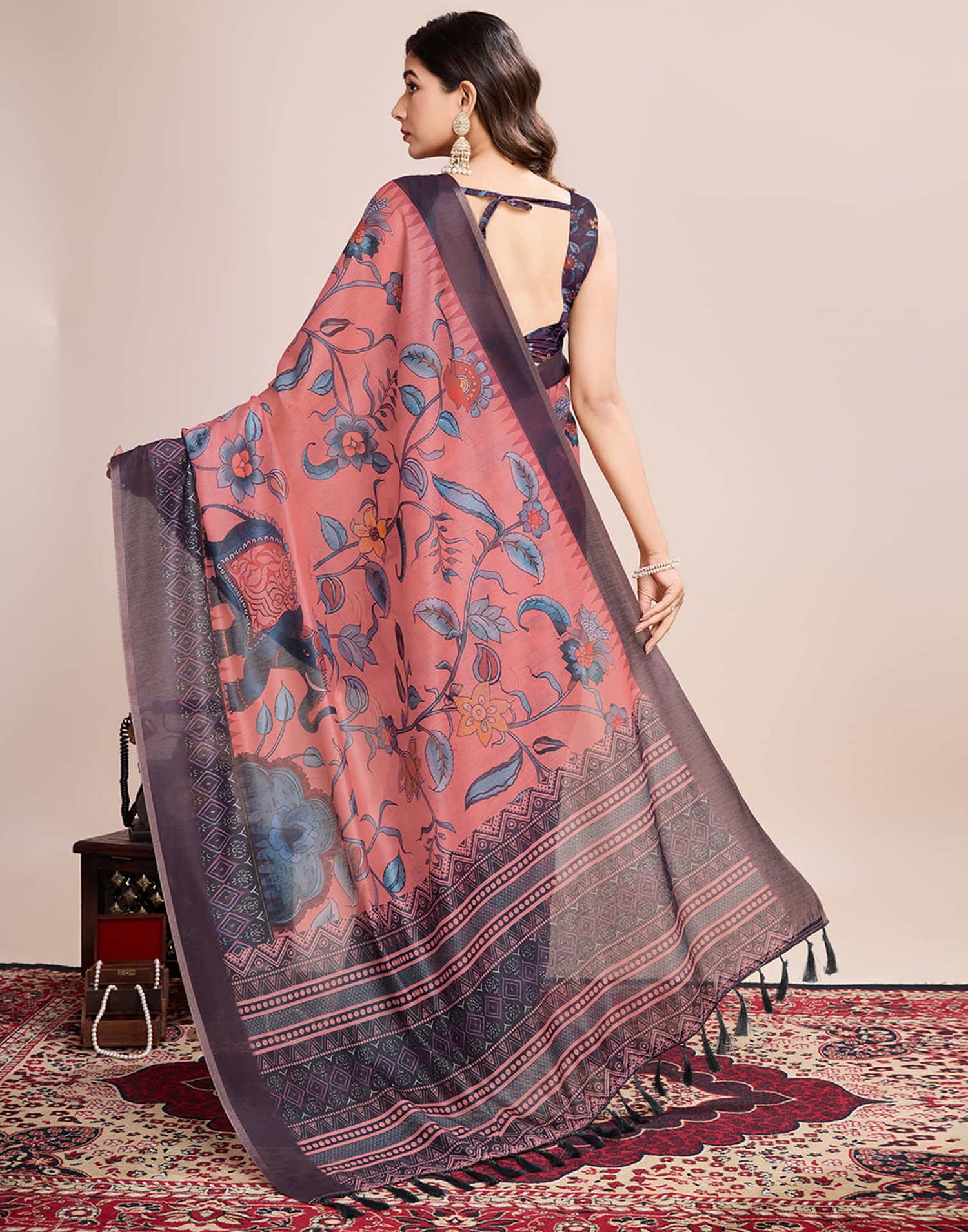 Rose Pink Linen Printed Saree