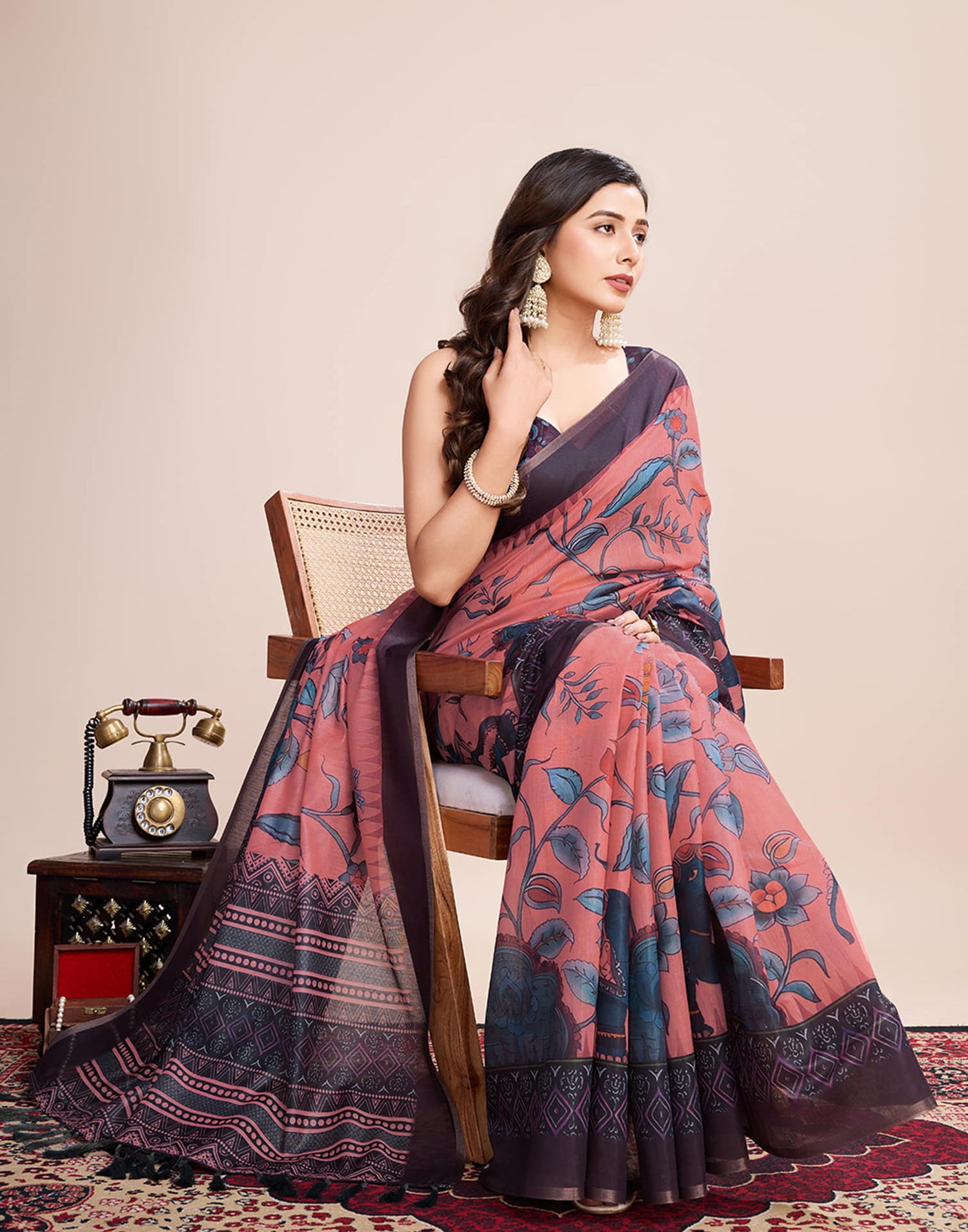 Rose Pink Linen Printed Saree