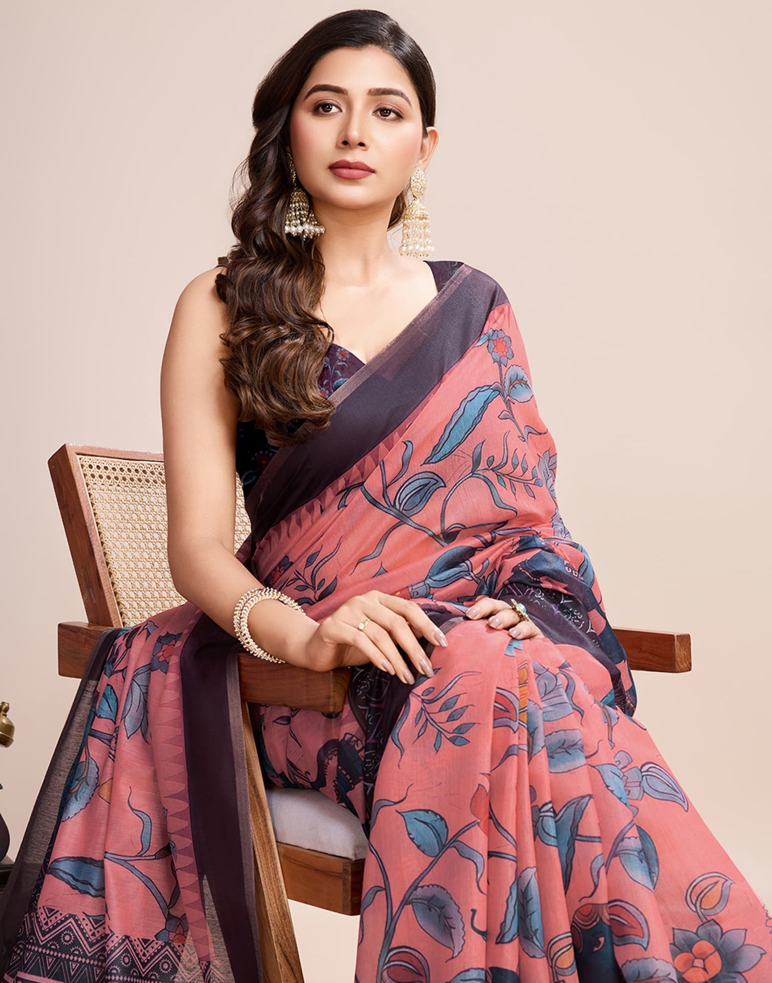 Rose Pink Linen Printed Saree