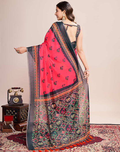 Red Linen Printed Saree