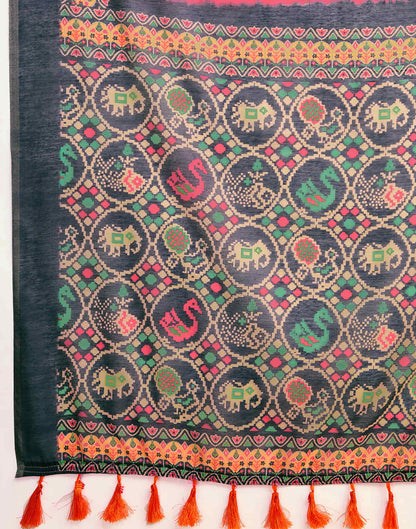 Red Linen Printed Saree