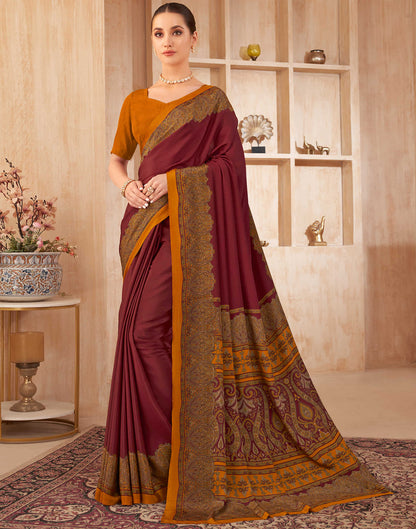 Maroon Silk Printed Saree
