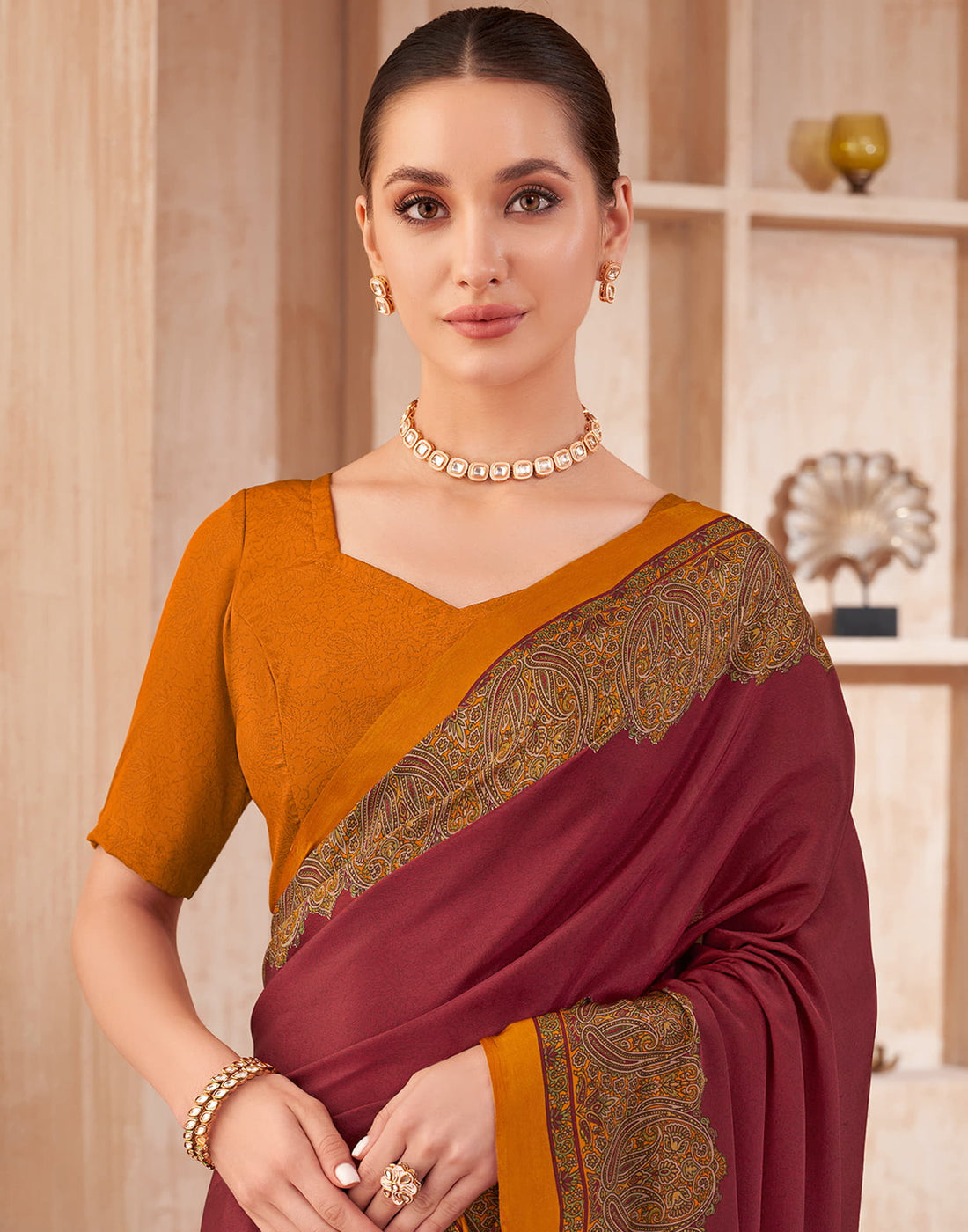 Maroon Silk Printed Saree