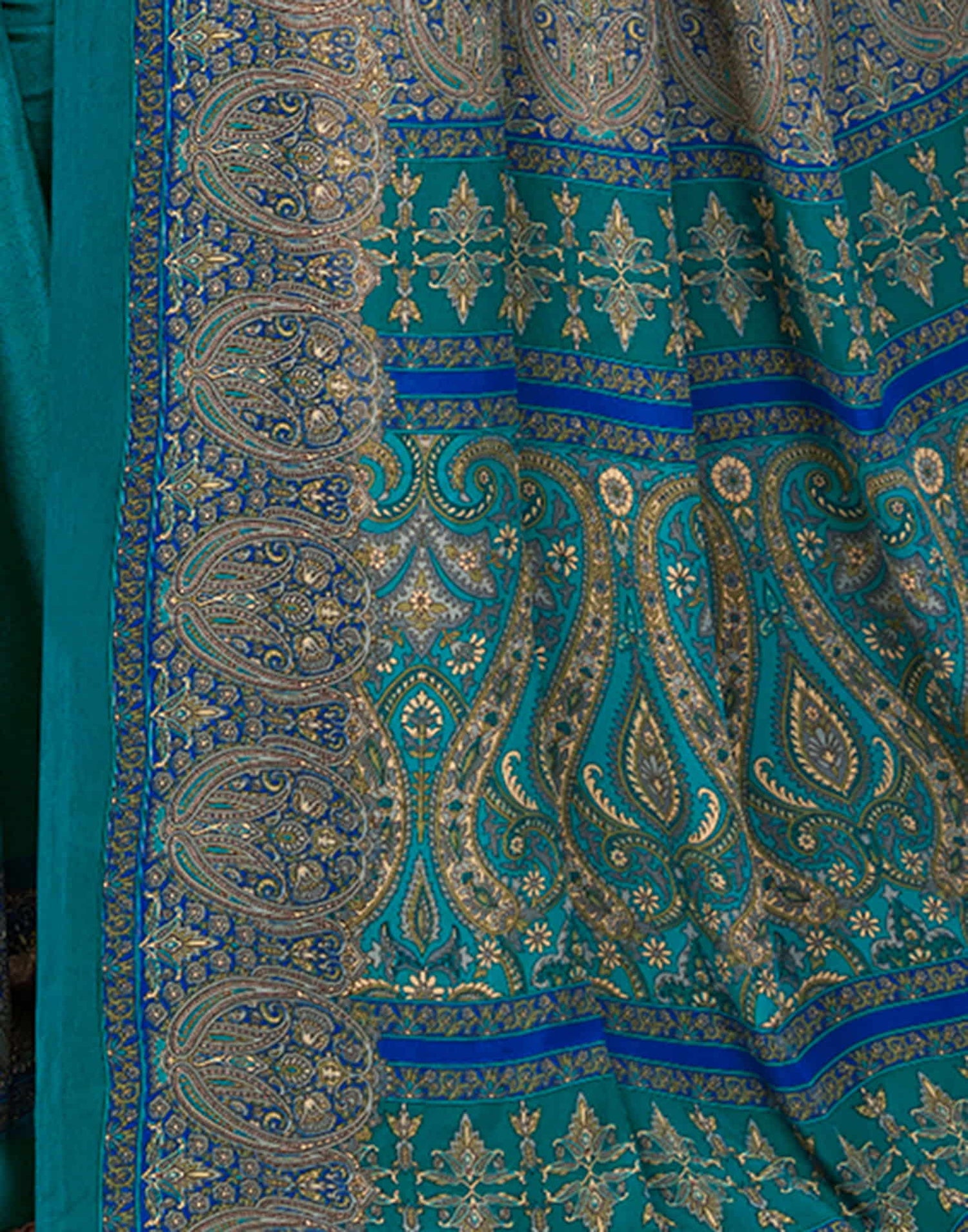 Teal Blue Silk Printed Saree