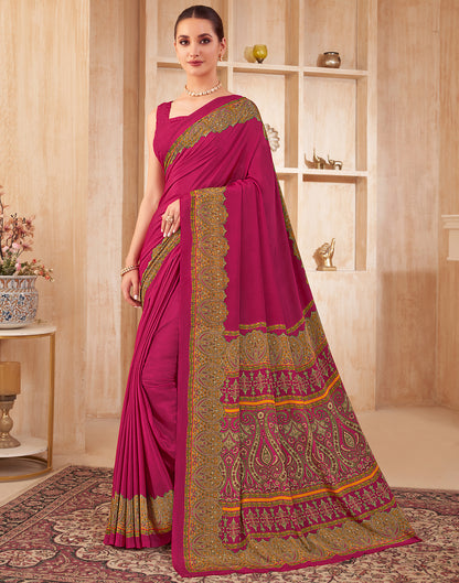 Rani Pink Silk Printed Saree