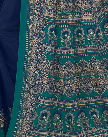 Navy Blue Silk Printed Saree