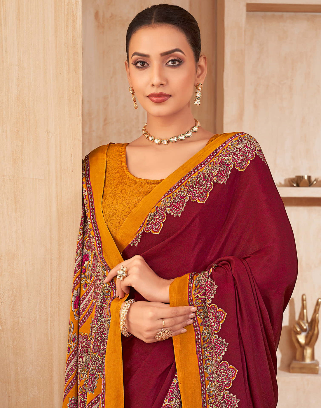 Maroon Silk Printed Saree