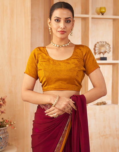 Maroon Silk Printed Saree