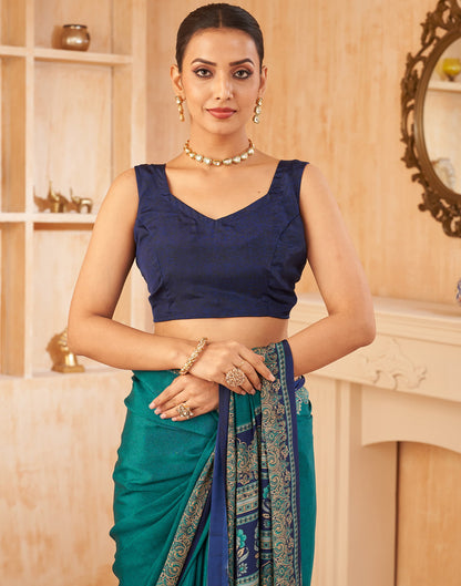 Teal Blue Silk Printed Saree