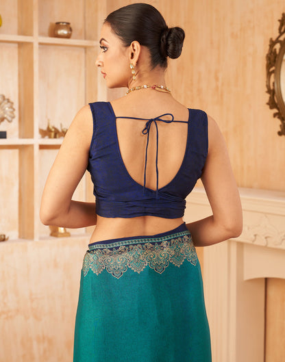 Teal Blue Silk Printed Saree