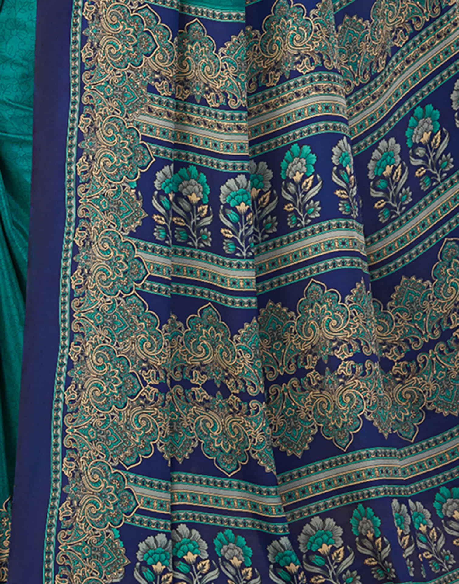 Teal Blue Silk Printed Saree