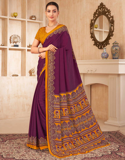 Wine Silk Printed Saree
