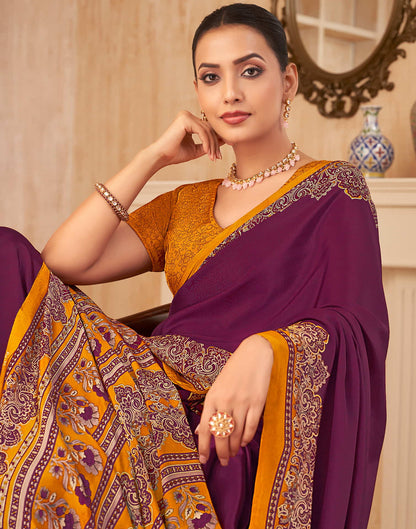 Wine Silk Printed Saree