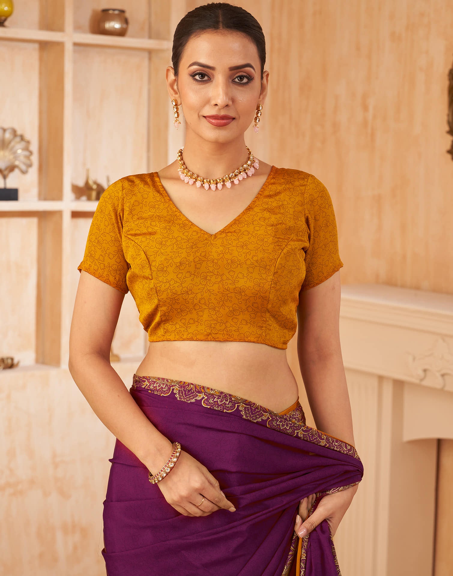 Wine Silk Printed Saree