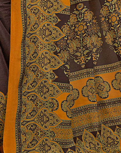 Dark Brown Silk Printed Saree