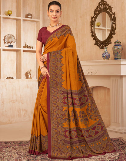 Mustard Yellow Silk Printed Saree
