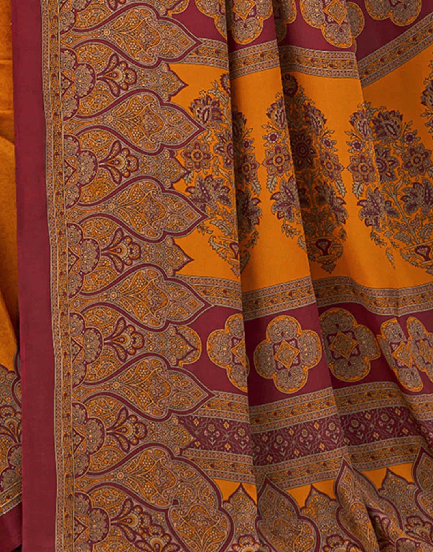 Mustard Yellow Silk Printed Saree