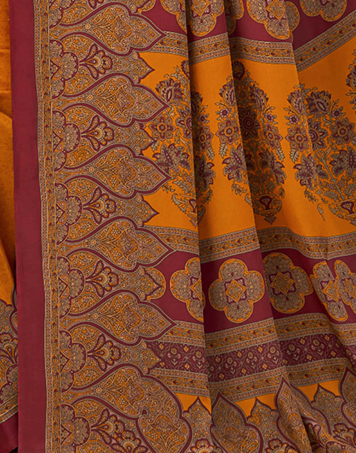 Mustard Yellow Silk Printed Saree