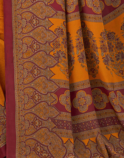 Mustard Yellow Silk Printed Saree