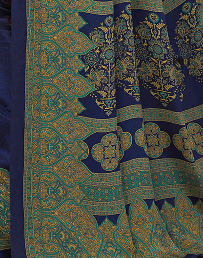 Navy Blue Silk Printed Saree