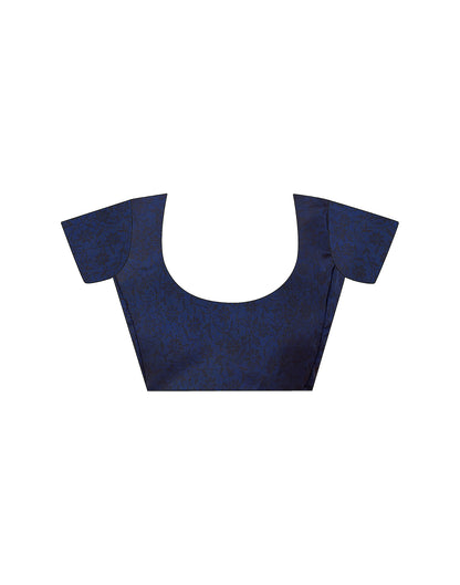 Navy Blue Silk Printed Saree