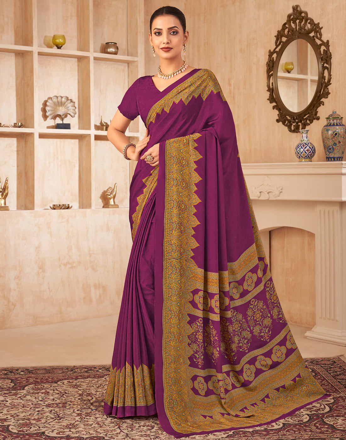 Wine Silk Printed Saree