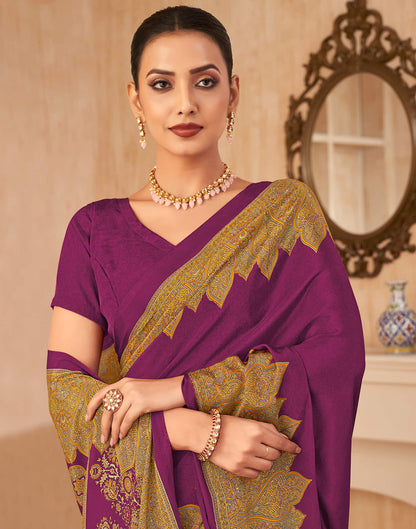 Wine Silk Printed Saree