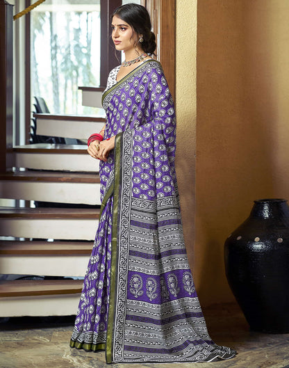 Purple Cotton Printed Saree