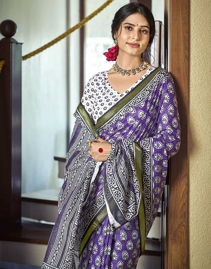 Purple Cotton Printed Saree
