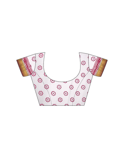 Light Peach Cotton Printed Saree
