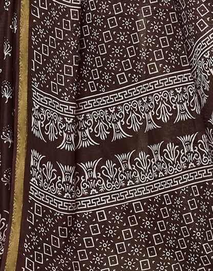 Dark Brown Cotton Printed Saree